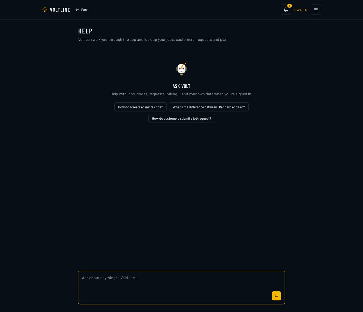Volt, the in-app AI assistant, answering a question about the business inside VoltLine.